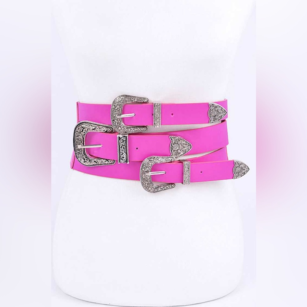 Pink Vegan Leather Triple Buckle Western Corset Statement Belt
